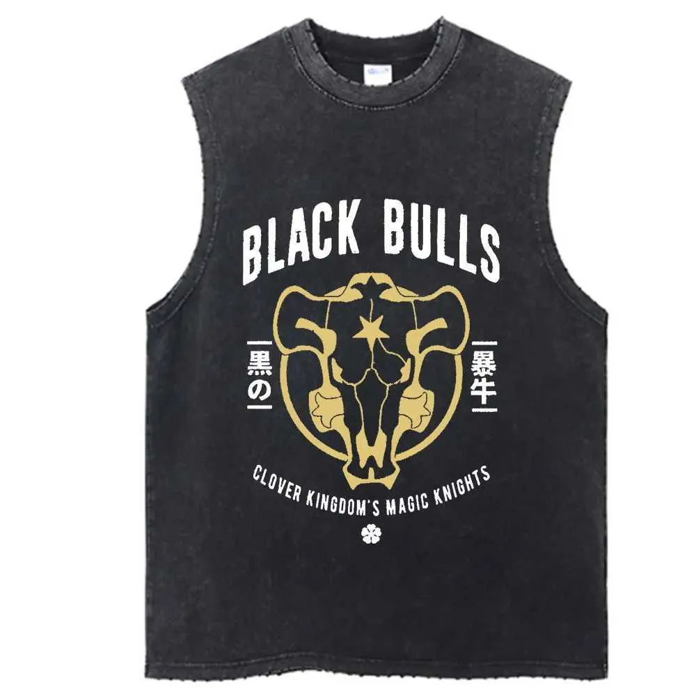 Black Clover "Black Bulls Varsity" Acid Wash Tank Top