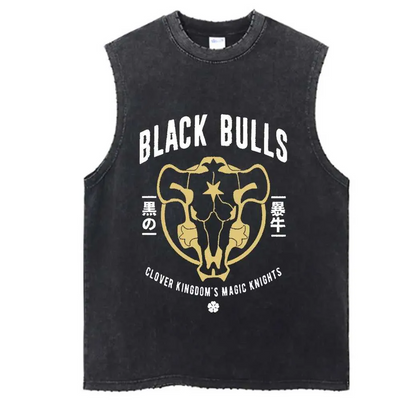 Black Clover "Black Bulls Varsity" Acid Wash Tank Top