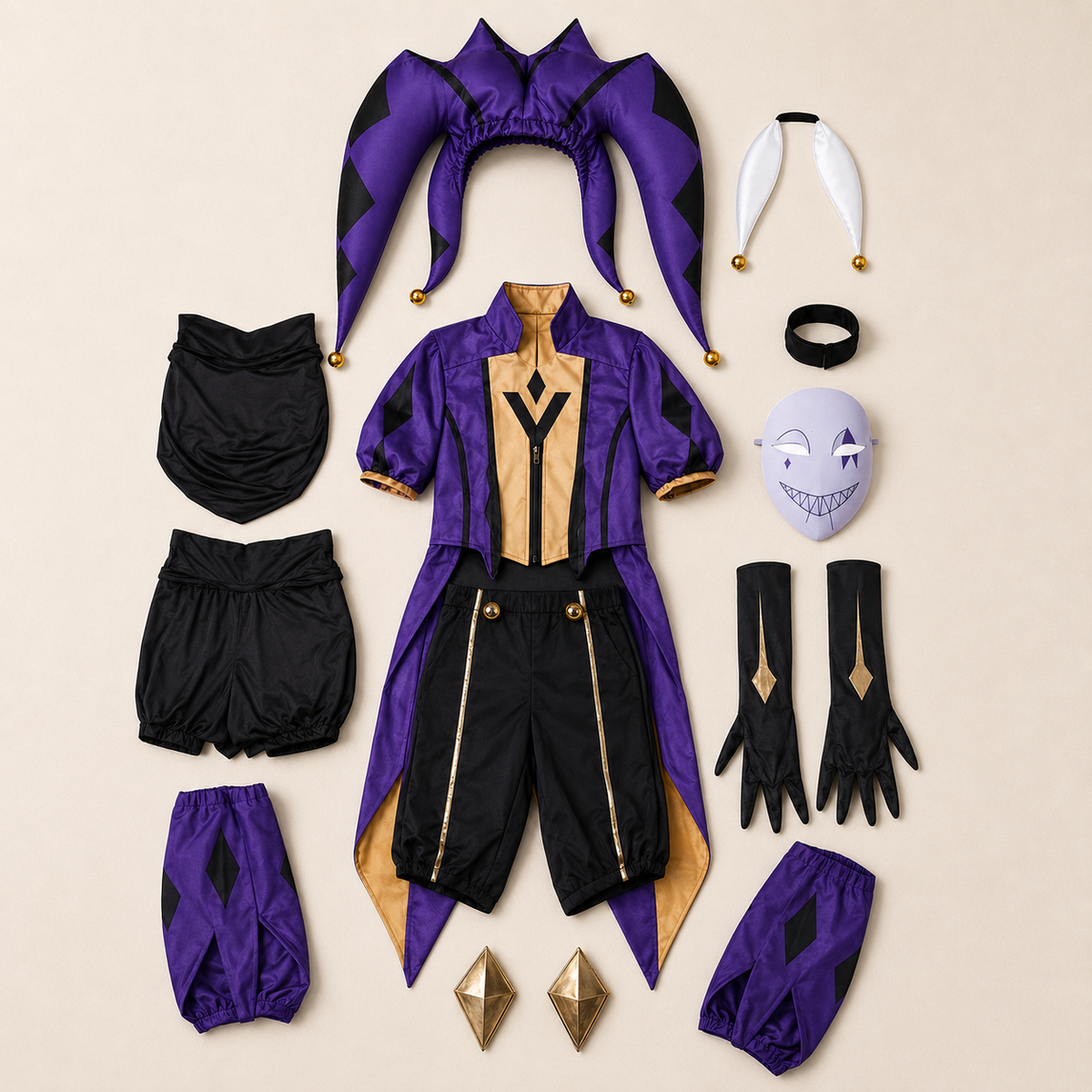 Pierrot Harlequin Cosplay Circus Costume