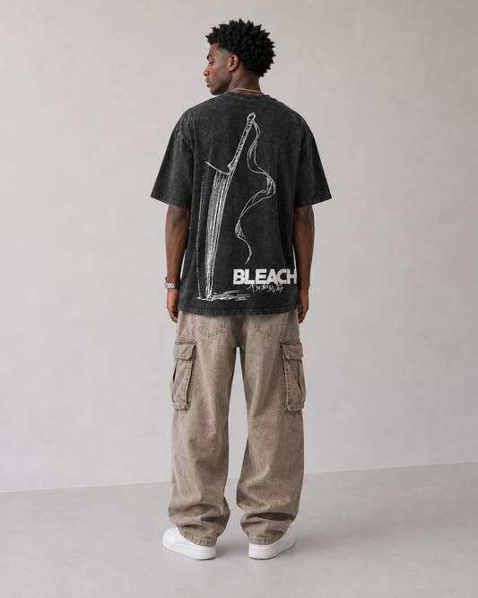 Model wearing Bleach Ichigo Zangetsu Vintage Wash T-Shirt, styled view 4