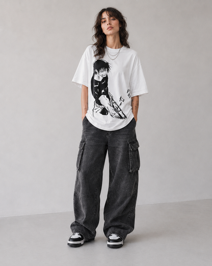 Female model wearing Toji Fushiguro Jujutsu Kaisen manga T-shirt