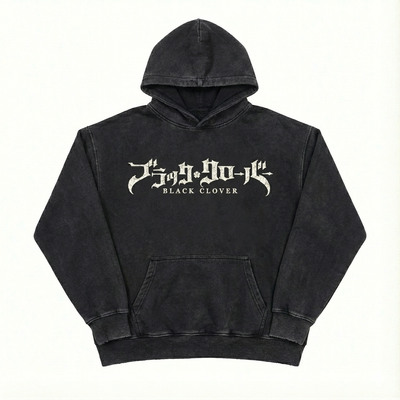 Black Clover "Japanese Text" Acid Wash Hoodie