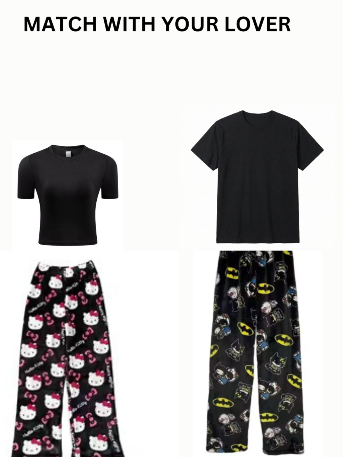 Black Hello Kitty Pajama Pants for Couples