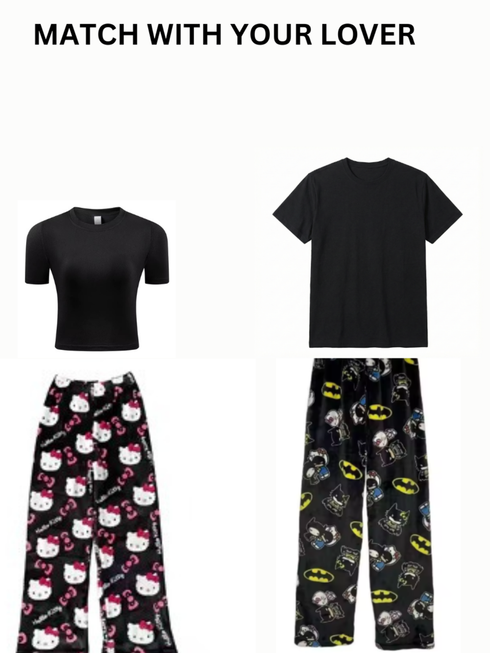 Black Hello Kitty Pajama Pants for Couples