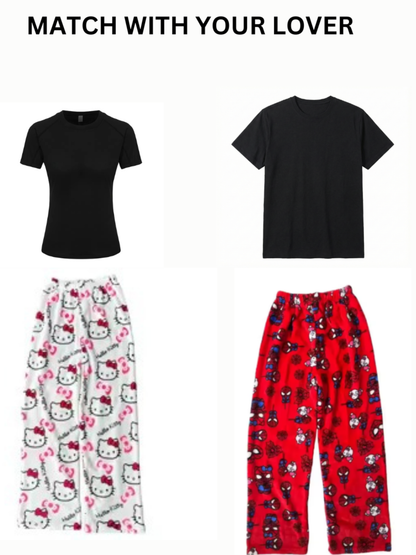 White Hello Kitty Pajama Pants for Couples