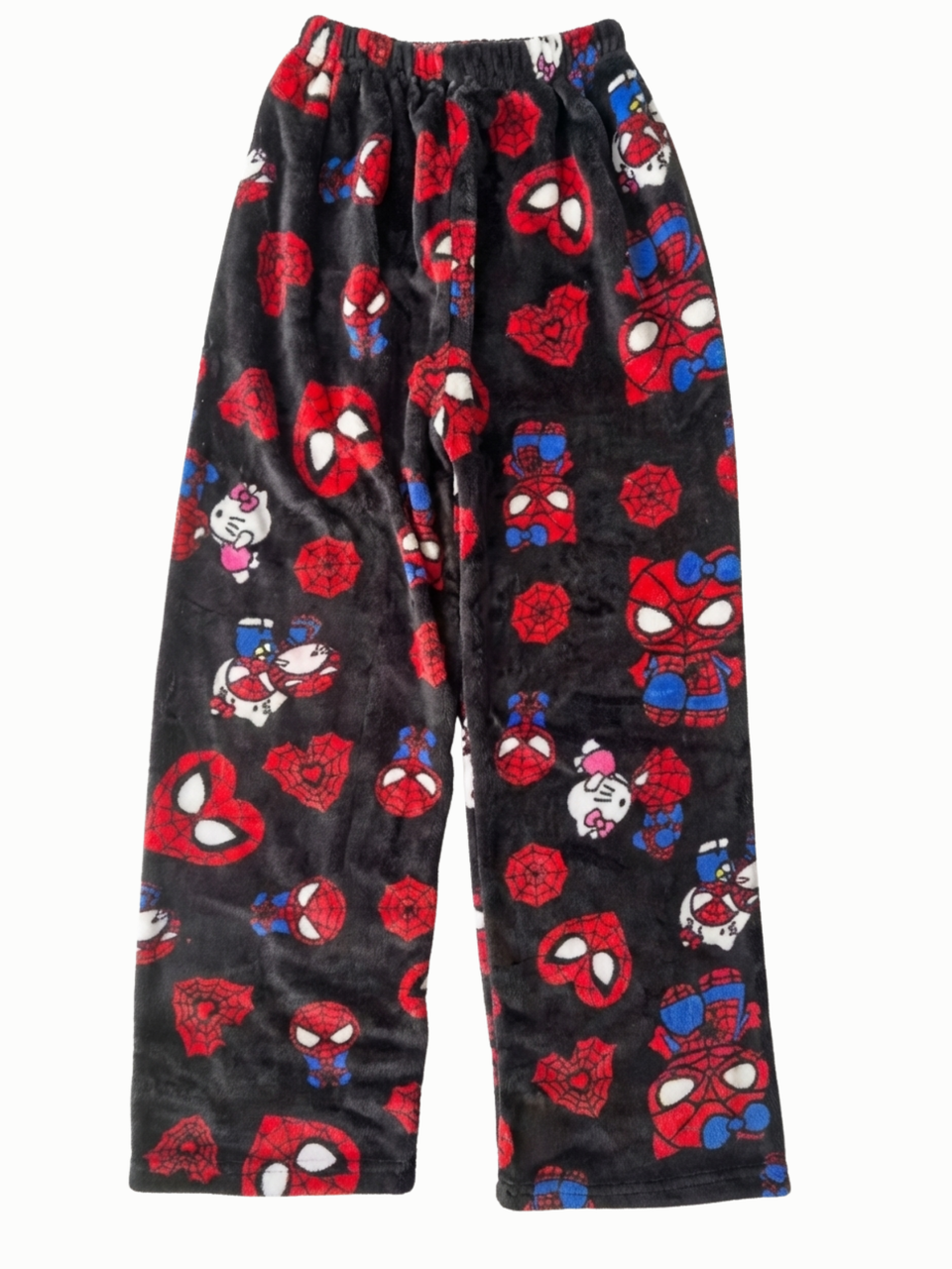 Black Hello Kitty & Spider‑Man Pajama Pants for Couples