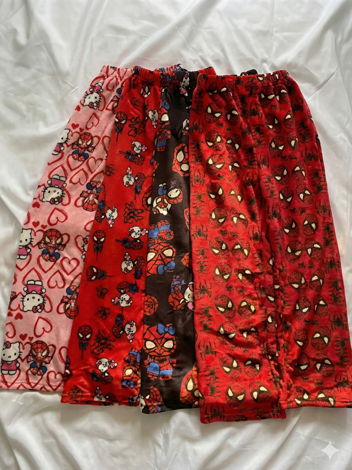 Red Hello Kitty & Spider‑Man Pajama Pants for Couples