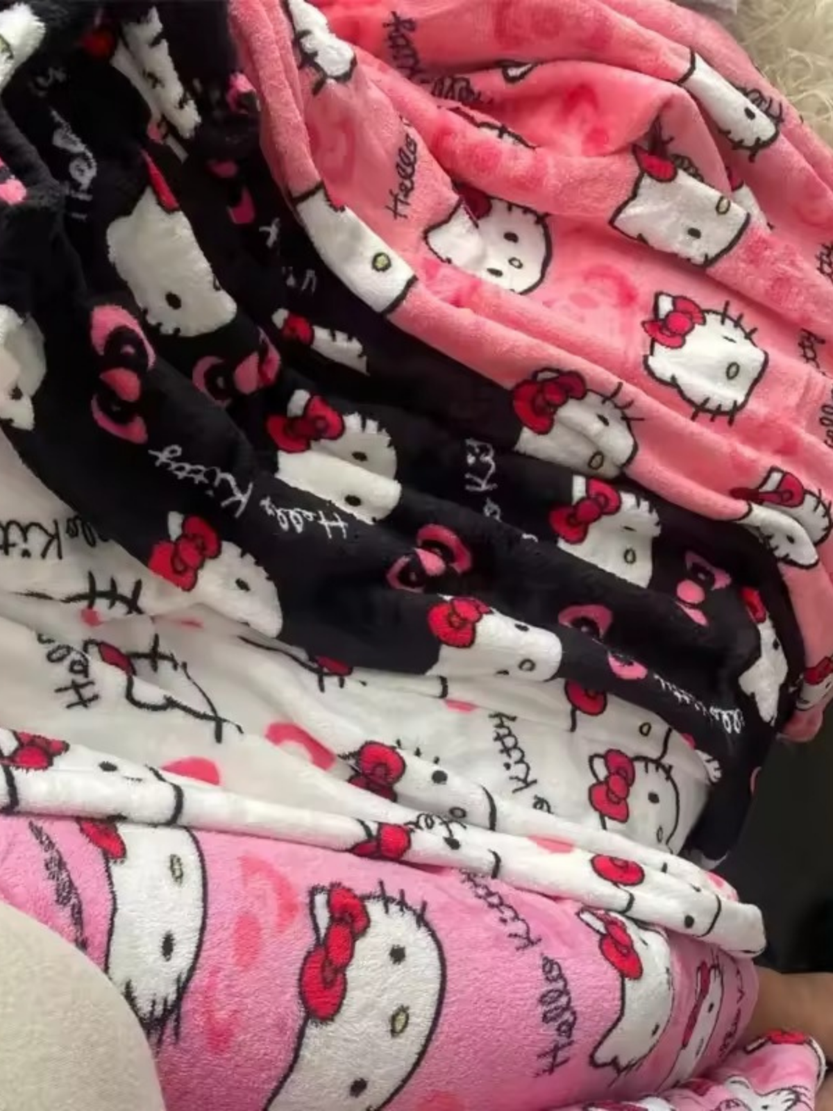 Black Hello Kitty Outline Pajama Pants for Couples