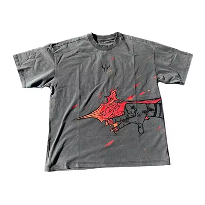 Sukuna Flame Slash Acid Wash Tee