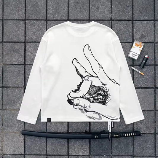 Berserk Hand & Eclipse Eye Long Sleeve Shirt back graphic view