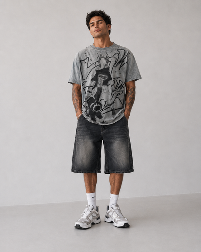 Male model wearing Rock Lee Naruto Manga Vintage Oversized T-Shirt