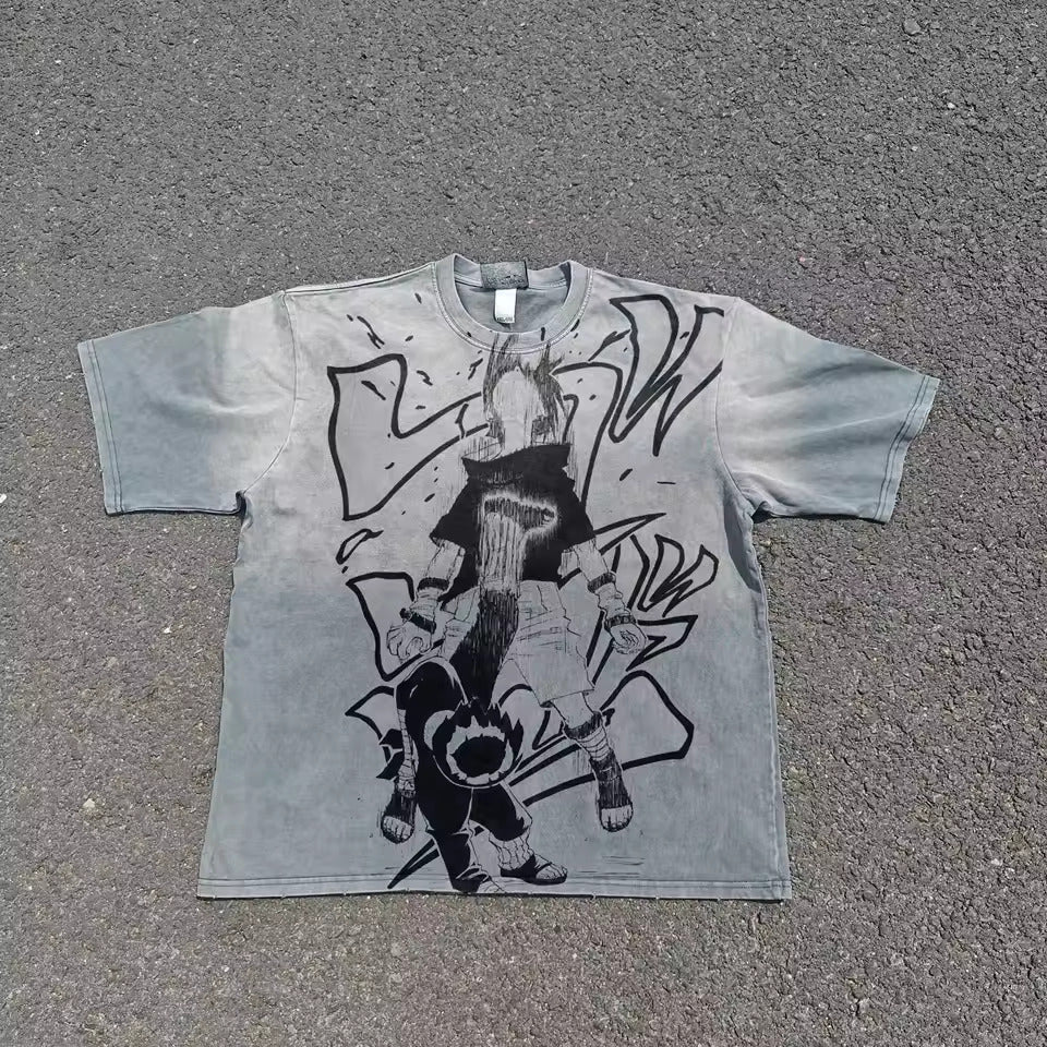 Rock Lee Naruto manga graphic on grey vintage oversized T-shirt