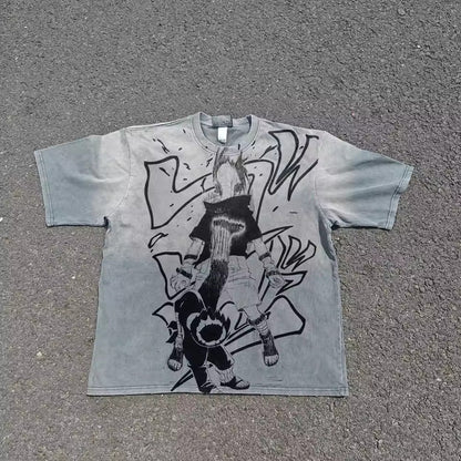 Rock Lee Naruto manga graphic on grey vintage oversized T-shirt