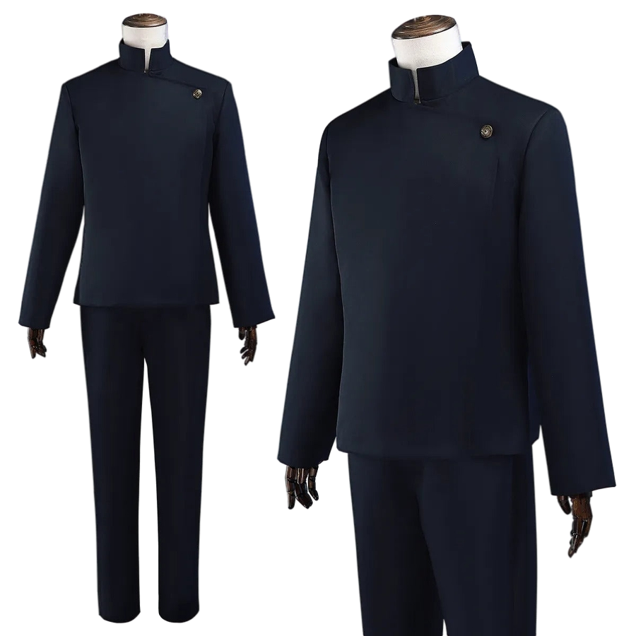 Navy blue suit on mannequins against a white background