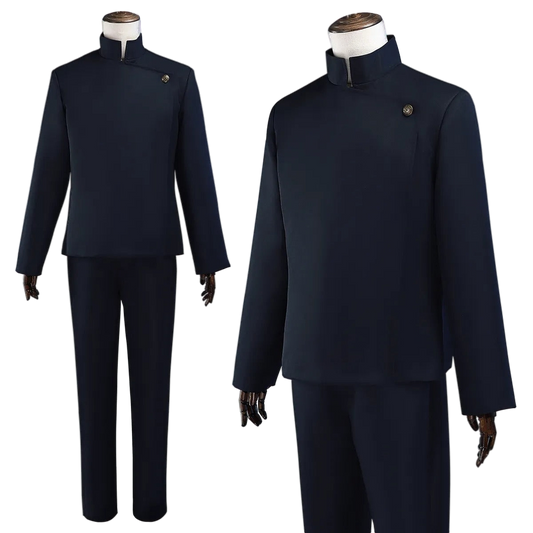 Navy blue suit on mannequins against a white background