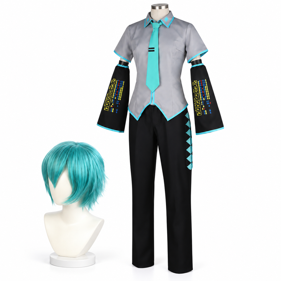 Hatsune Miku male-style costume and short turquoise wig
