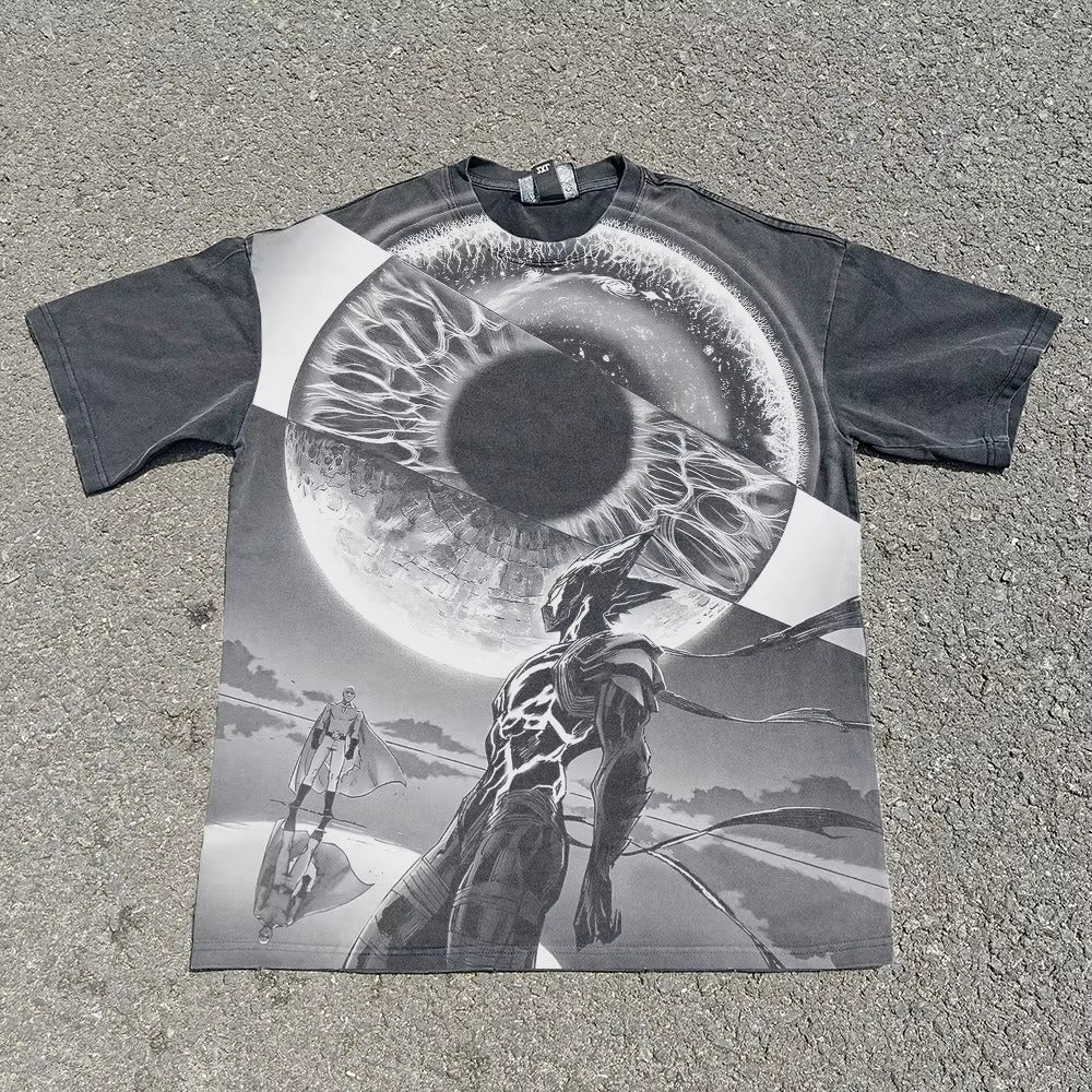 One Punch Man Saitama and Cosmic Garou graphic T-shirt front product view