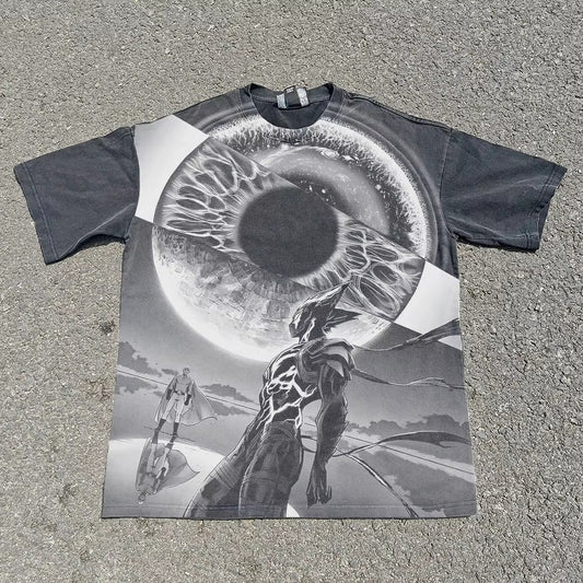 One Punch Man Saitama and Cosmic Garou graphic T-shirt front product view