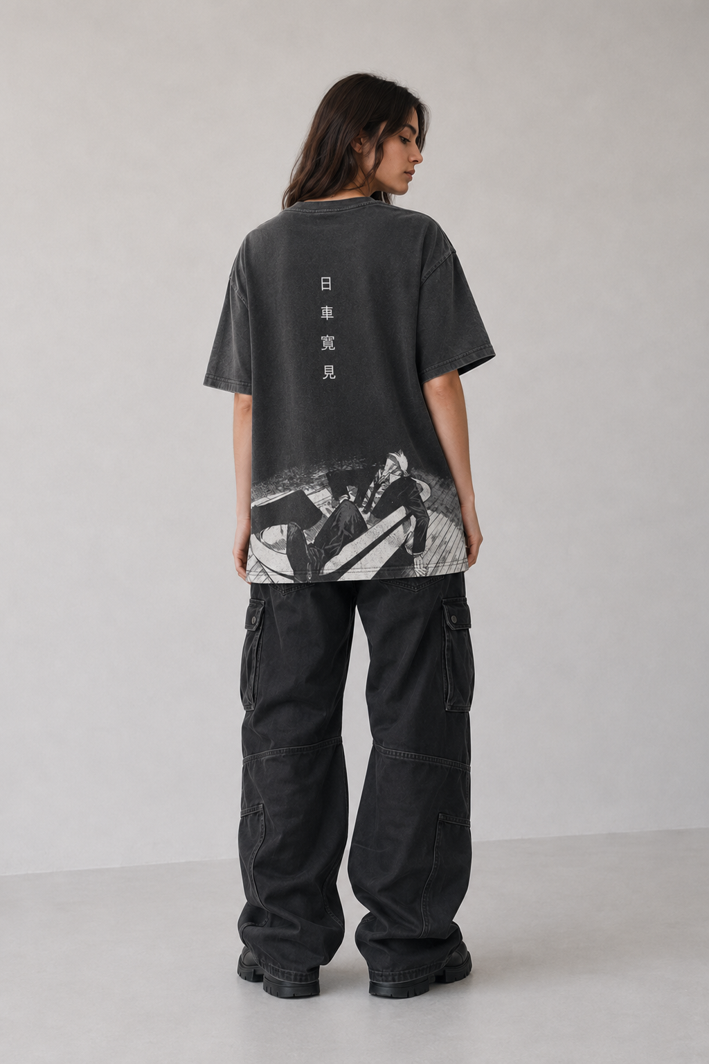 Female model wearing Jujutsu Kaisen Mask & Manga Scene Vintage T-Shirt