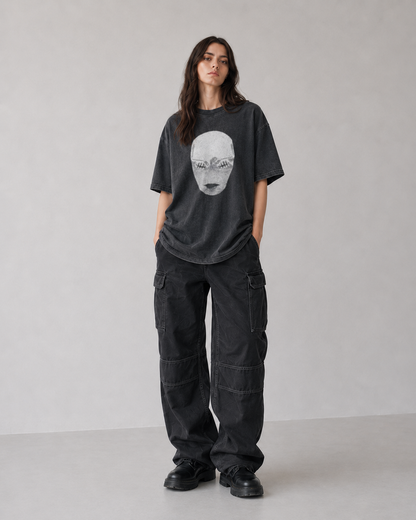 Female model wearing Jujutsu Kaisen Mask & Manga Scene Vintage T-Shirt