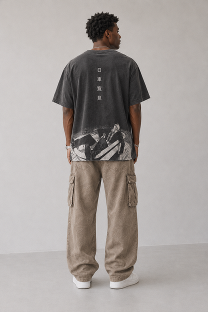 Male model wearing Jujutsu Kaisen Mask & Manga Scene Vintage T-Shirt