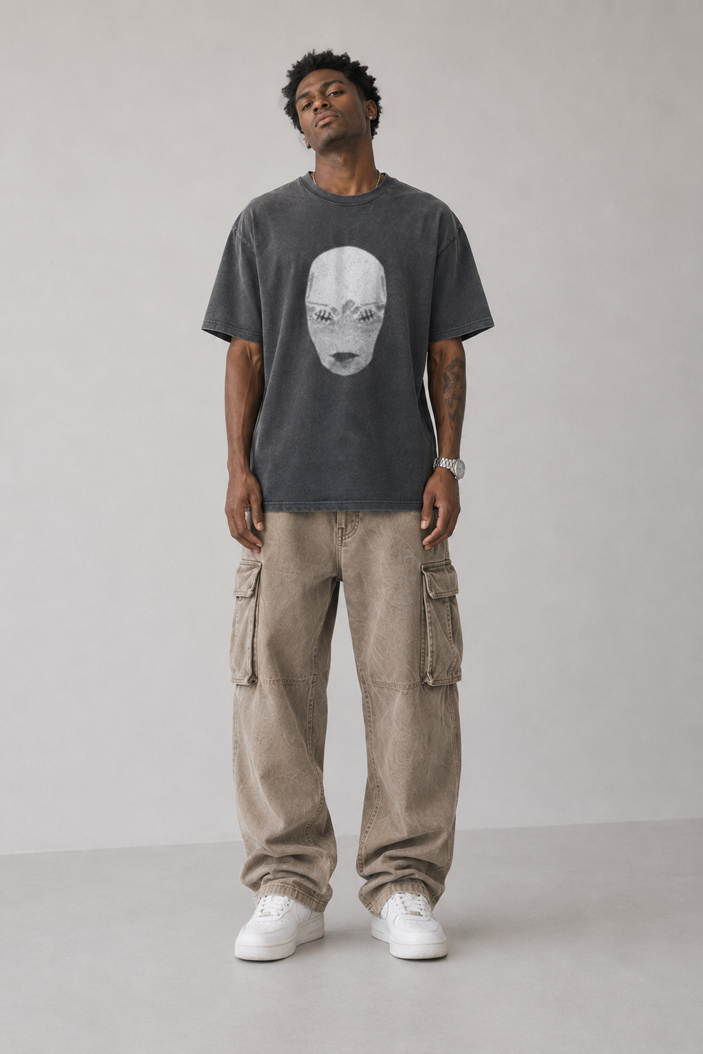 Male model wearing Jujutsu Kaisen Mask & Manga Scene Vintage T-Shirt