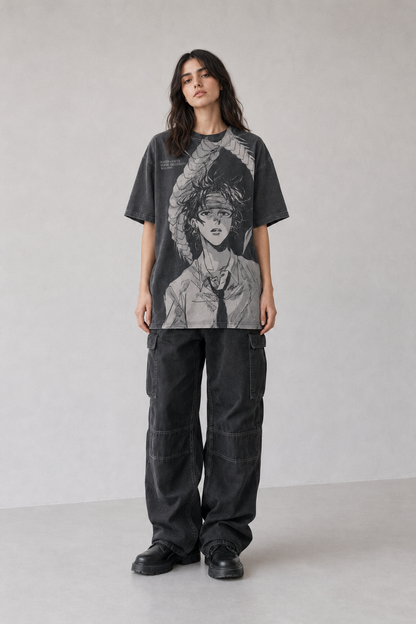Female model wearing Nanami Kento Jujutsu Kaisen Vintage T-Shirt