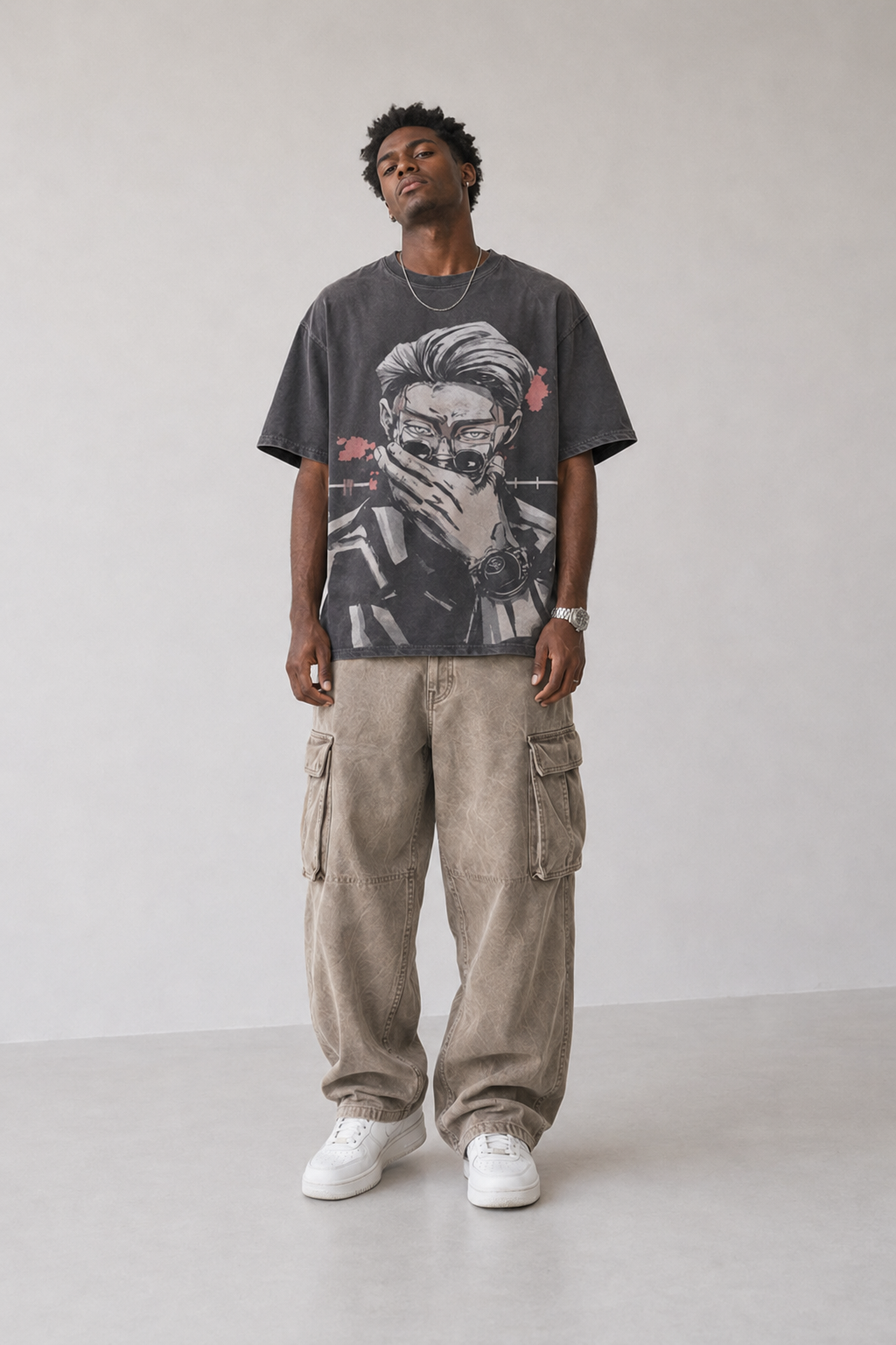 Male model wearing Nanami Kento Jujutsu Kaisen Vintage T-Shirt