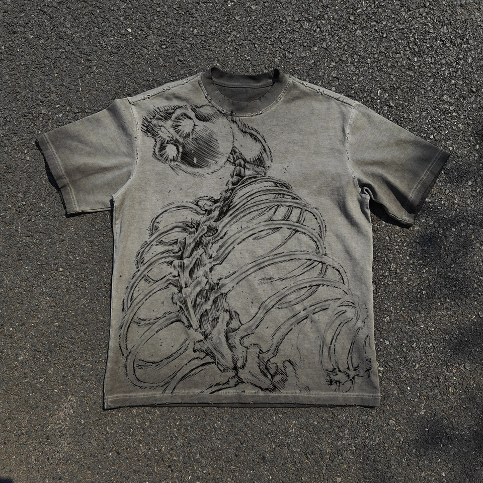 Eren Attack Titan and Colossal Titan manga graphic on grey oversized T-shirt