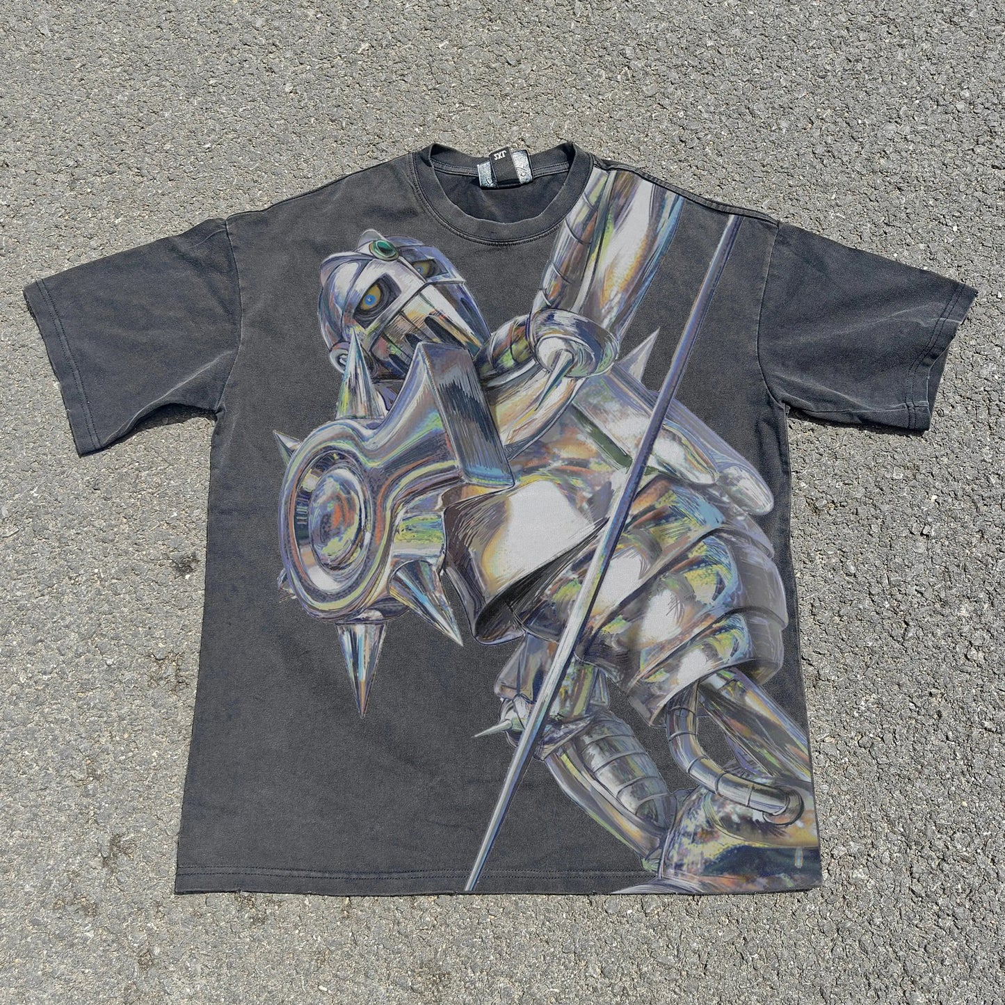 Cyber Armored Knight Oversized Graphic T-Shirt front graphic product view