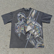 Cyber Armored Knight Oversized Graphic T-Shirt