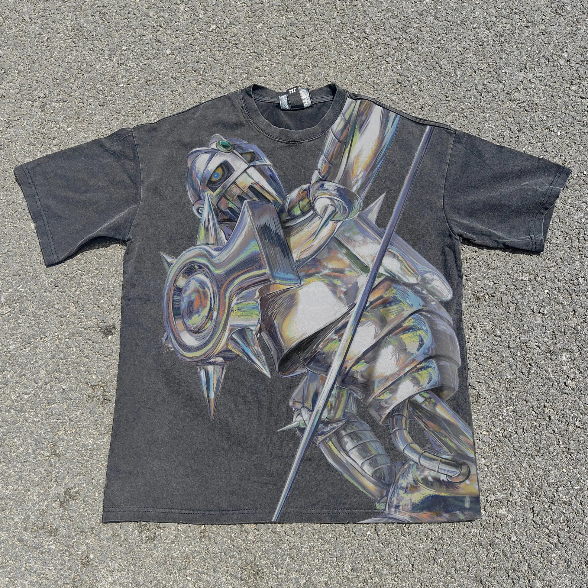 Cyber Armored Knight Oversized Graphic T-Shirt front graphic product view