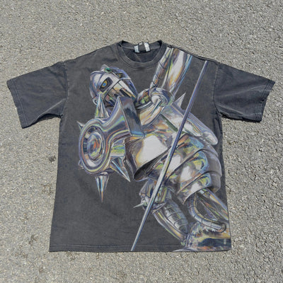 Cyber Armored Knight Oversized Graphic T-Shirt