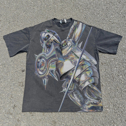 Cyber Armored Knight Oversized Graphic T-Shirt front graphic product view