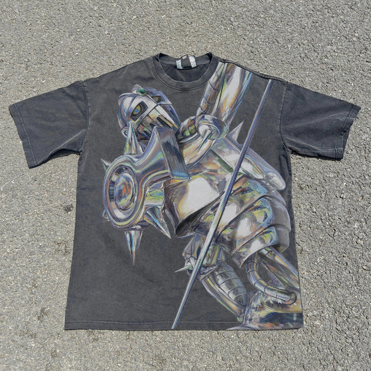 Cyber Armored Knight Oversized Graphic T-Shirt front graphic product view