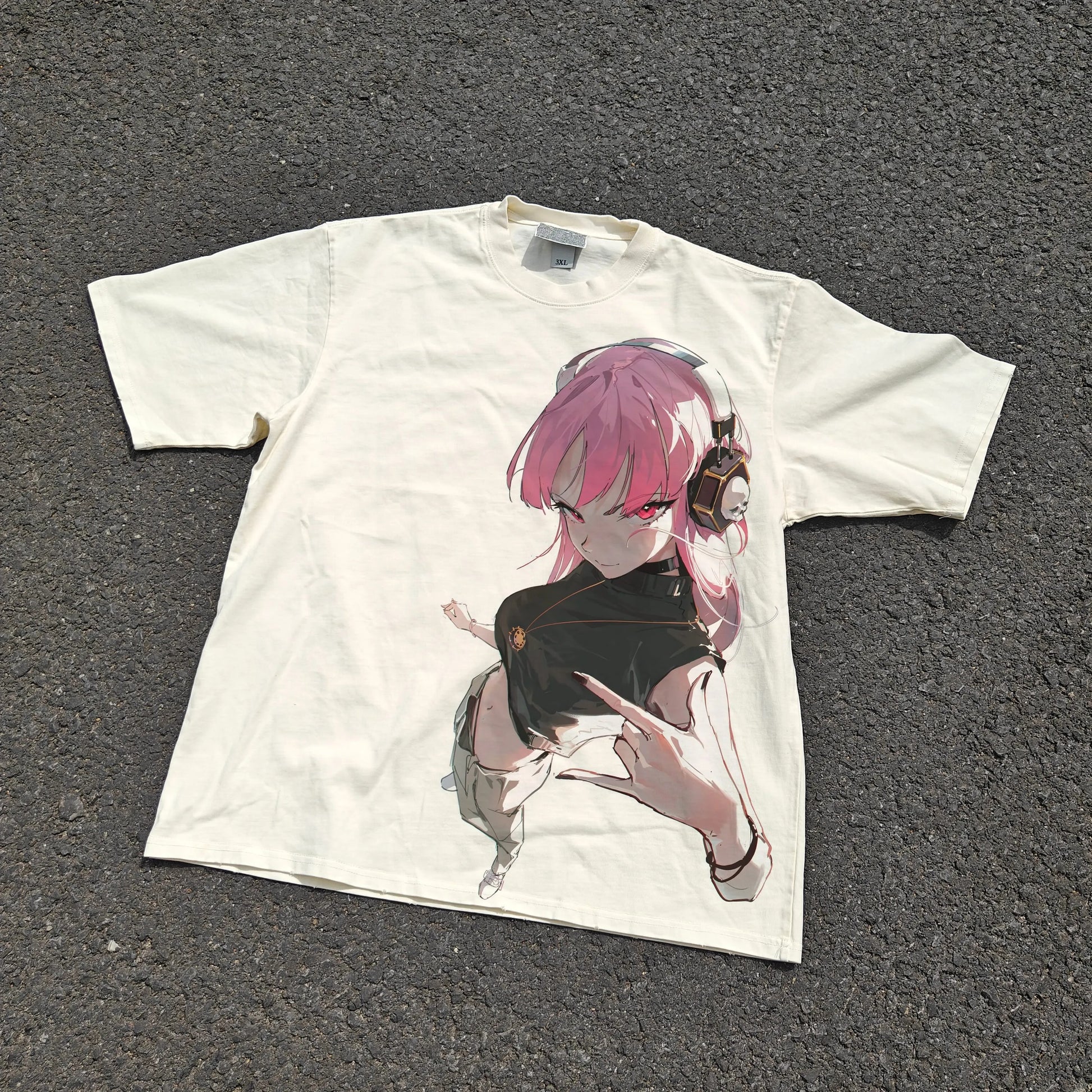 Pink Anime Girl Y2K Oversized Graphic T-Shirt front graphic product view