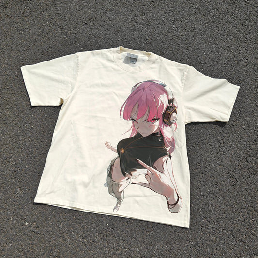 Pink Anime Girl Y2K Oversized Graphic T-Shirt front graphic product view
