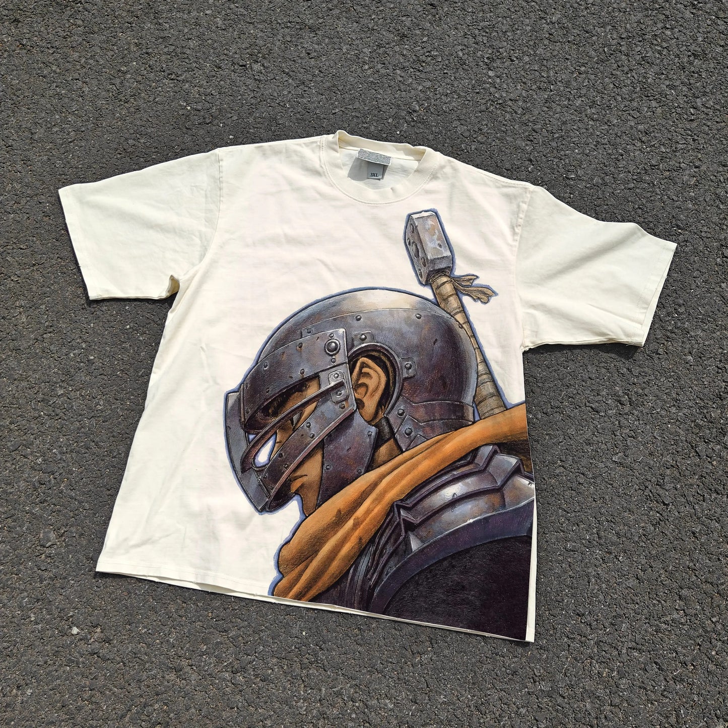 Armored Anime Warrior Portrait Oversized T-Shirt front graphic product view