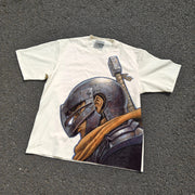 Armored Anime Warrior Portrait Oversized T-Shirt
