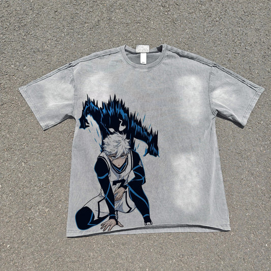 Blue Lock Nagi Blue Aura Y2K Oversized T-Shirt front graphic product view
