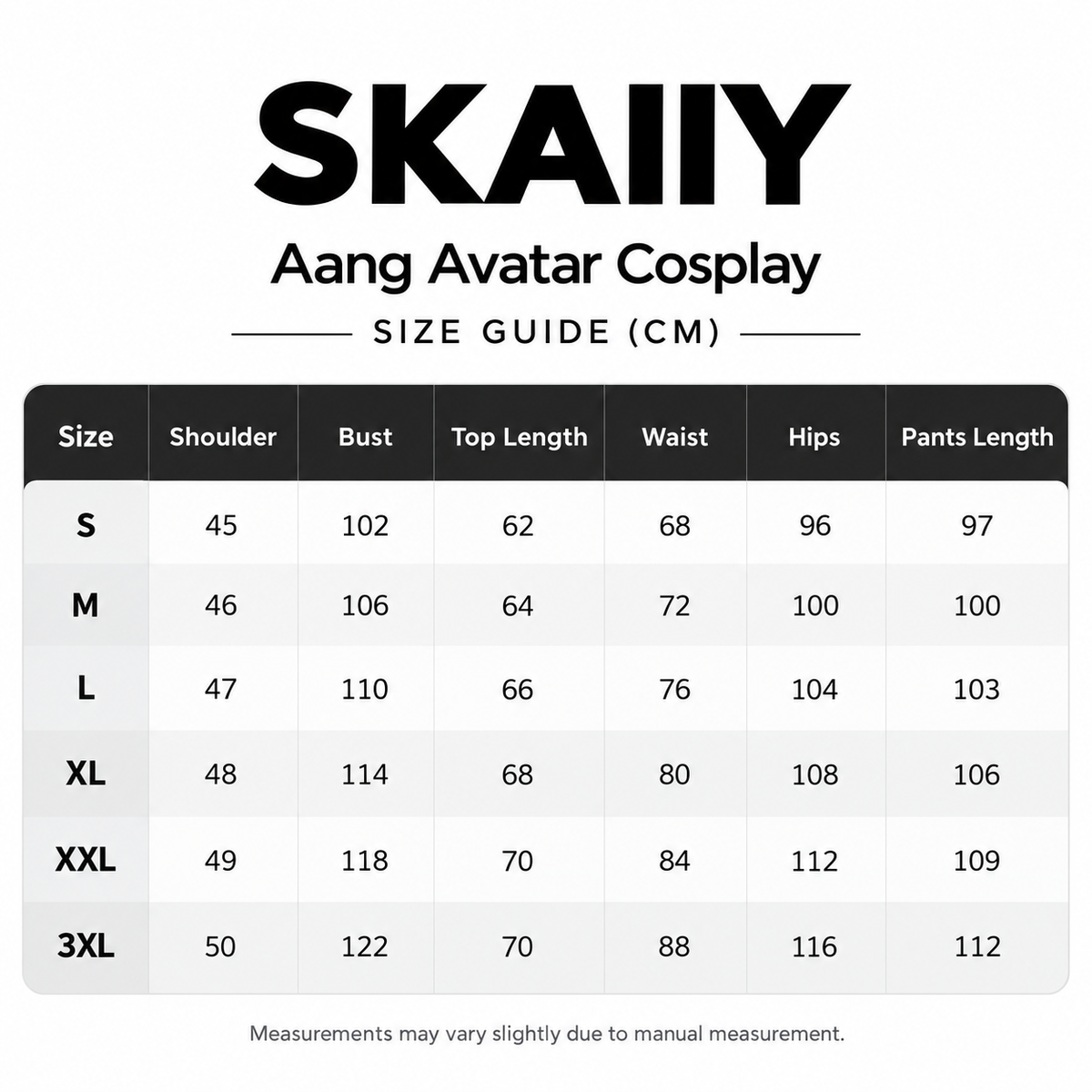 size-guide avatar cosplay SKAIIY