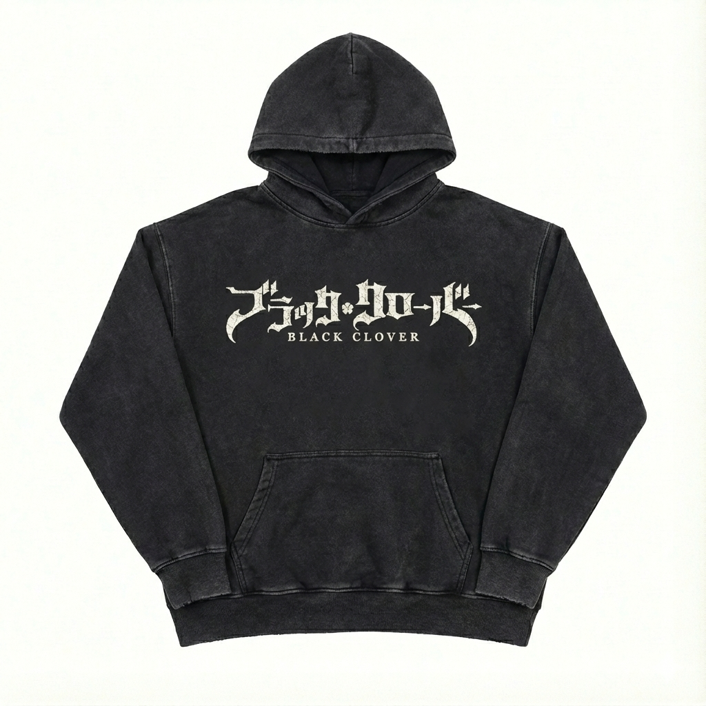 Black Clover "Japanese Text" Acid Wash Hoodie