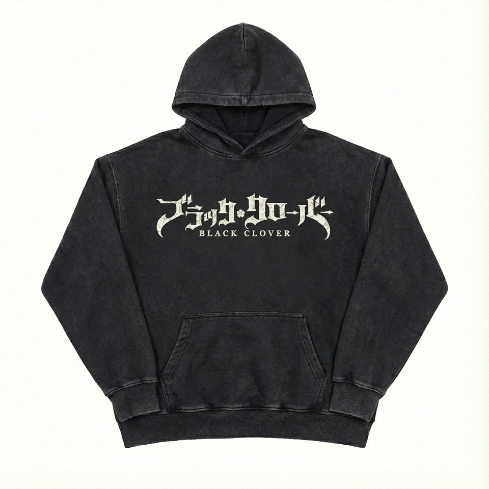 Black Clover "Japanese Text" Acid Wash Hoodie