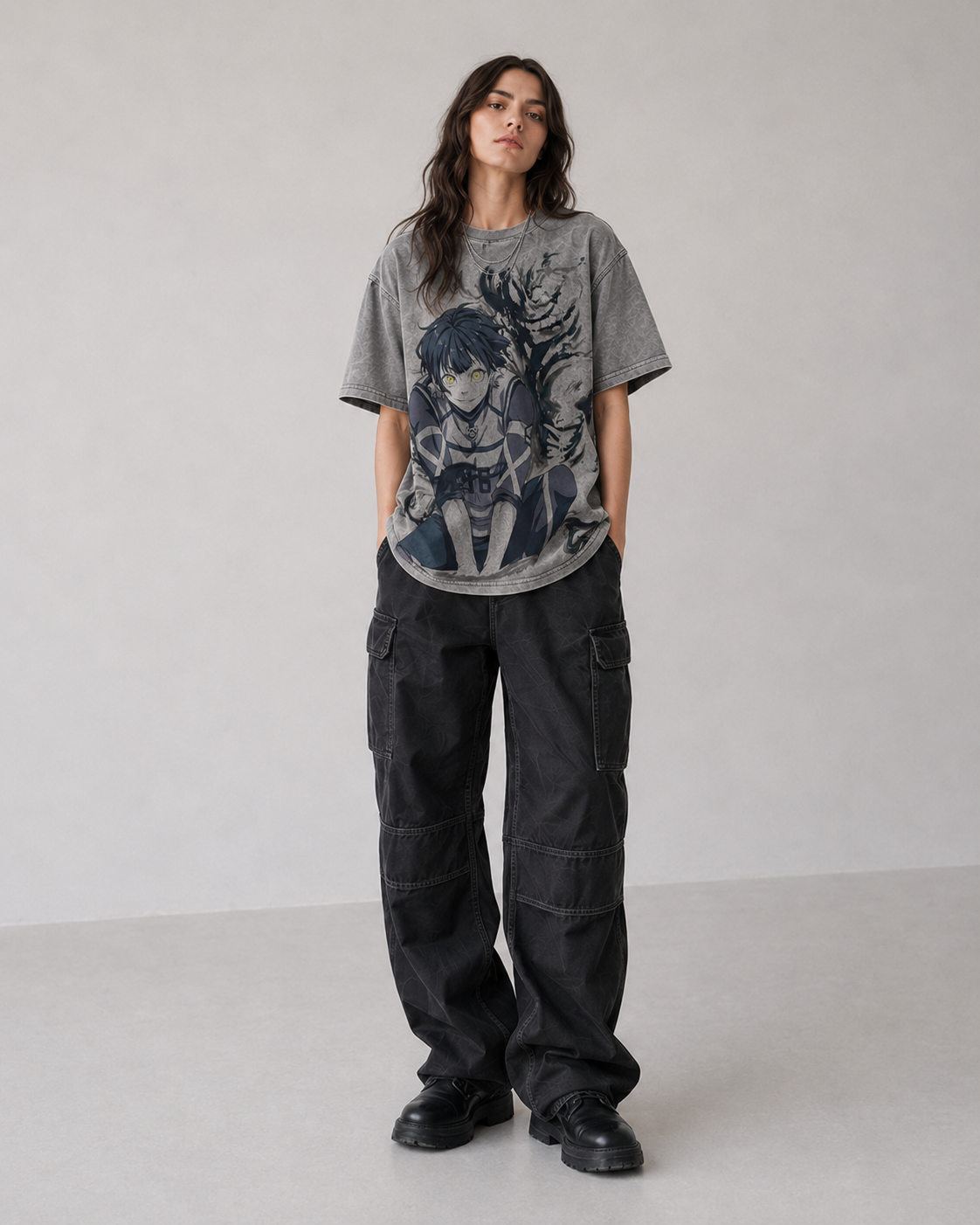 Female model wearing Bachira Meguru Blue Lock vintage oversized T-shirt