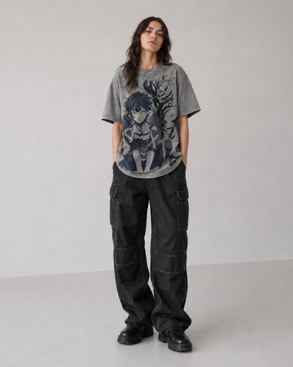 Female model wearing Bachira Meguru Blue Lock vintage oversized T-shirt