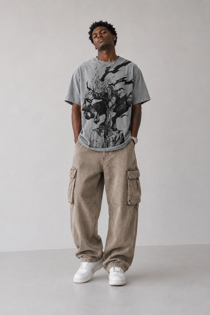 Male model wearing Garou One Punch Man vintage oversized T-shirt