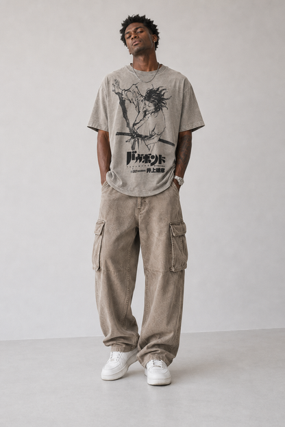 Male model wearing Musashi Miyamoto Vagabond vintage oversized T-shirt